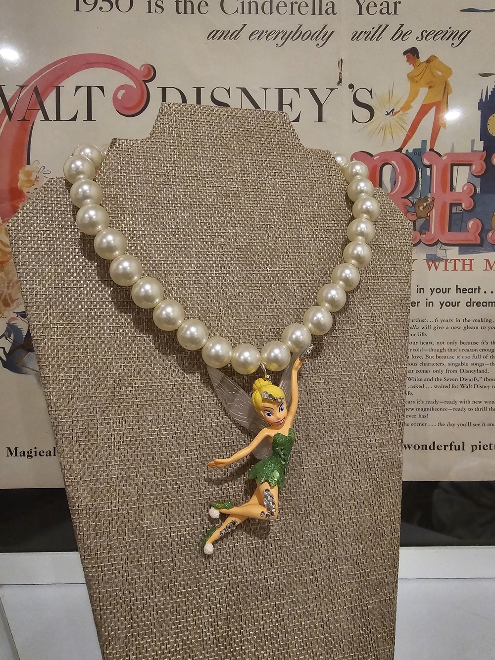 Tinker Bell Pearl Pendant Necklace - Upcycling
